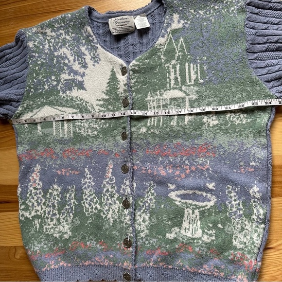 VTG Northern Treasures Large Blue Birdbath Cardigan Sweater CottageCore - Picture 11 of 14